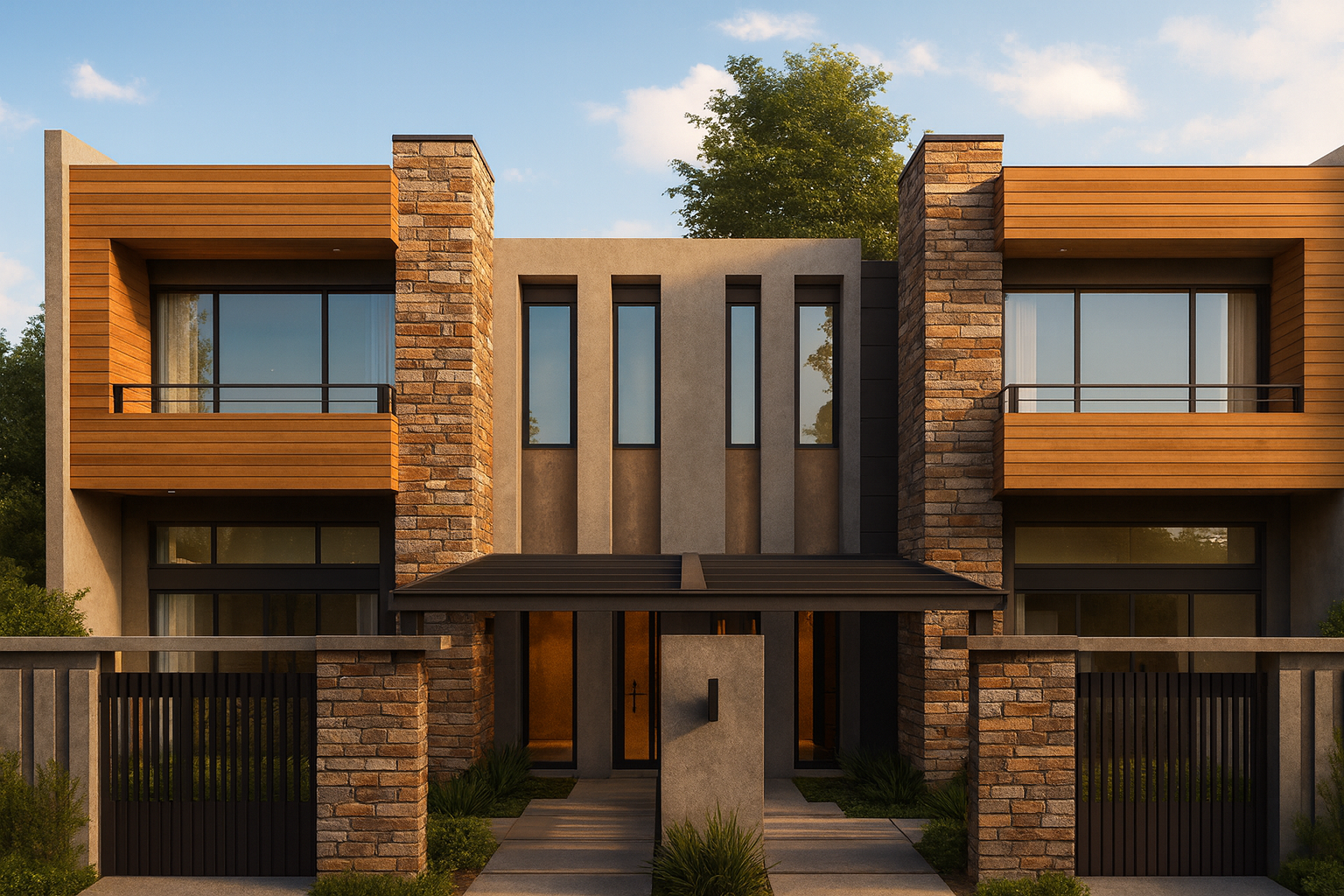 Casa moderna al atardecer dorado